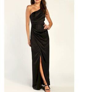 Lulu's Elegant Black One-Shoulder Maxi Dress